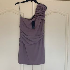 AKIRA mini dress. One shoulder, with waist ruching and shoulder detail. NWT